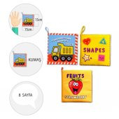 3 Kitapİngilizce İş Makinaları , Şekiller ve Meyveler Kumaş Sessiz Kitap E118 E126 E131 - Bez Kitap - 4