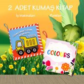 2 Kitapİngilizce İş Makinaları ve Renkler Kumaş Sessiz Kitap E118 E129 - Bez Kitap - 2