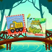 2 Kitapİngilizce İş Makinaları ve Safari Hayvanları Kumaş Sessiz Kitap E118 E130 - Bez Kitap thumbnail 5