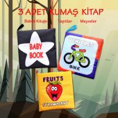 3 Kitapİngilizce Taşıtlar , Meyveler ve Siyah-Beyaz Bebek Kumaş Sessiz Kitap E126 E132 E136 - Bez Kitap - 2