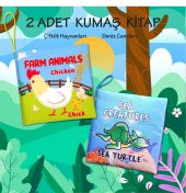 2 Kitapİngilizce Çiftlik Hayvanları ve Deniz Canlıları Kumaş Sessiz Kitap E122 E119 - Bez Kitap - 2