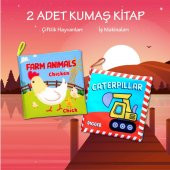 2 Kitapİngilizce Çiftlik Hayvanları ve İş Makinaları Kumaş Kumaş Sessiz Kitap E119 E118 - Bez Kitap - 2