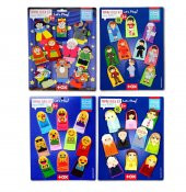 4 Set - 40 Parça  Masal Kahramanları, Aile Bireyleri , Meslekler ve Emojiler Parmak Kukla T225 T106 T752 T762 - 4
