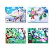4 Set - 96 Parça  Kış ve Baykuş 5+ Keçe Yapboz - 5 Yaş Puzzle T014 T017 - 1