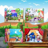 4 Set - 96 Parça  Oyun Parkı ve Sahne 5+ Keçe Yapboz - 5 Yaş Puzzle T019 T040 - 5