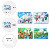 4 Set - 96 Parça  Orman ve Kış 5+ Keçe Yapboz - 5 Yaş Puzzle T014 T015 - 4