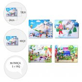 4 Set - 96 Parça  Kış ve Oyun Parkı 5+ Keçe Yapboz - 5 Yaş Puzzle T040 T014 - 4
