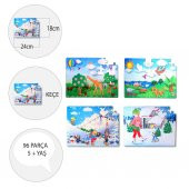 4 Set - 96 Parça  Kış ve Origami 5+ Keçe Yapboz - 5 Yaş Puzzle T018 T014 - 4