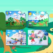4 Set - 96 Parça  Kış ve Origami 5+ Keçe Yapboz - 5 Yaş Puzzle T018 T014 - 5