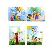 4 Set - 48 Parça  Gökkuşağı ve Zürafa 3+ Keçe Yapboz - 3 Yaş Puzzle T043 T042 - 1
