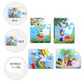4 Set - 48 Parça  Gökkuşağı ve Elmacı Ayı 3+ Keçe Yapboz - 3 Yaş Puzzle T044 T042 - 4