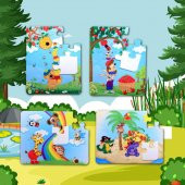 4 Set - 48 Parça  Gökkuşağı ve Elmacı Ayı 3+ Keçe Yapboz - 3 Yaş Puzzle T044 T042 - 5