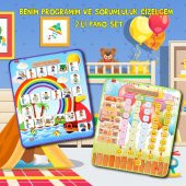 2 Set - 46 Parça  Benim Programım ve Sorumluluk Çizelgem Keçe Cırtlı Duvar Panoları - 2
