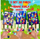 3 Set - 30 Parça  Taşıtlar, Meyveler ve Sebzeler Parmak Kukla T181 T104 T105 thumbnail 2