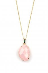 Pembe Kuvars Doğal Taş Gold Renkli Kolye thumbnail 1