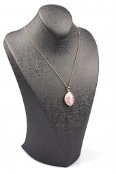 Pembe Kuvars Doğal Taş Gold Renkli Kolye thumbnail 2