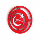 Dekoratif Kırmızı - Beyaz Ahşap Duvar Saati Ay Yıldız Bayrak - 3