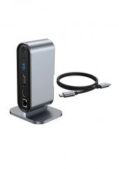 Type-C to Hdmi 4K30Hz, VGA 4xUSB3.0, RJ45 Ethernet, Kart Okuyucu, PD 100W, 3.5mm Ses Çevirici - 2