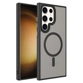 Zore Galaxy ile uyumlu S23 Ultra Kılıf Mat Arka Yüzey Wireless Şarj Özellikli Flet M-safe Kapak - 5