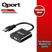 QPORT Q-UVG USB 3.0 TO VGA CEVIRICI - 1