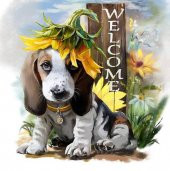 Movas Sanat Ay Çiçeği Bahçesinde Sosis Köpek | Elmas Mozaik Puzzle  | 40x40 | E20203469 - 1