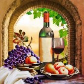 Movas Sanat Şarap Ve Meyveler | Elmas Mozaik Tablo | Mozaik Puzzle  | 50x50 | E20202779M - 1