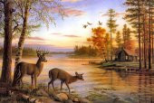 Movas Sanat Göl Kenarında Ki Geyikler | Elmas Mozaik Tablo | Mozaik Puzzle  | 60x40 | E20202129M - 1