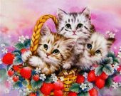 Movas Sanat Çilek Sepetindeki Yavru Kediler | Elmas Mozaik Puzzle | 50x40 | E20201334M - 1