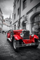 Movas Sanat 1907 Praga Marka Retro Araba | Elmas Mozaik Tablo | Mozaik Puzzle | 35x52 | E2020516 - 1
