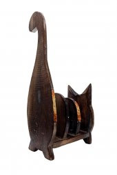 Ahşap Kedi Kartlık Peçetelik Kitaplık - 7