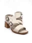 Basskan Kadın Jabb Bej Ökçeli Hazır Ortopedi Taban Terlik Sandalet thumbnail 3