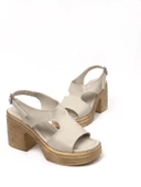 Basskan Kadın Lende Bej Yüksek Topuk Ortopedik Taban Sandalet thumbnail 1