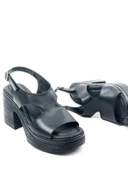 Basskan Kadın lende Siyah Yüksek Topuk Ortopedik Taban Sandalet thumbnail 3