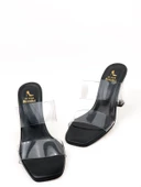 Basskan Siyah Bennd Çift Şeffaf Bant Şeffaf Topuk Terlik thumbnail 1