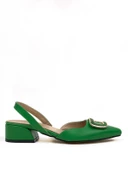 Basskan Kadın Kare Yeşil Alçak Topuk Arkası Açık Kare Tokalı Sandalet Terlik - 2