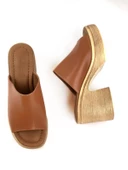 Basskan Kadın Taba Denve Cilt Hazır Yüksek Topuk Platform Ortopedik Konfor Taban Topuklu Terlik Ayakkabı thumbnail 1