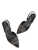 Basskan Kadın Kare Siyah Alçak Topuk Arkası Açık Kare Tokalı Sandalet Terlik - 3