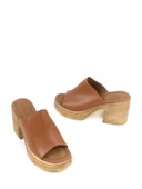 Basskan Kadın Taba Denve Cilt Hazır Yüksek Topuk Platform Ortopedik Konfor Taban Topuklu Terlik Ayakkabı thumbnail 3