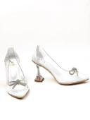 Basskan Kadın Beyaz Kull Şampanya Kadeh Topuk Fiyonk Taş Detaylı Şeffaf Ayakkabı thumbnail 3