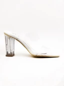 Basskan Beyaz Bennd Çift Şeffaf Bant Şeffaf Topuk Terlik thumbnail 2