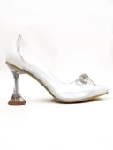 Basskan Kadın Beyaz Kull Şampanya Kadeh Topuk Fiyonk Taş Detaylı Şeffaf Ayakkabı thumbnail 2