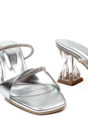 Basskan Kadın Platin Nomye Tek Bant Çift Taşlı Şeffaf Burgu Topuk Terlik thumbnail 3