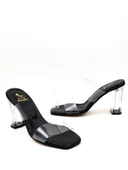 Basskan Siyah Bennd Çift Şeffaf Bant Şeffaf Topuk Terlik thumbnail 3