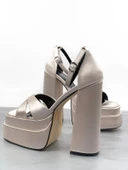 Basskan Renc Vizon Saten Yüksek Çift Platform Topuklu Sandalet - 2