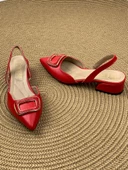 Basskan Kare Kırmızı Alçak Topuk Arkası Açık Kare Tokalı Sandalet Terlik - 3