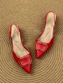 Basskan Kare Kırmızı Alçak Topuk Arkası Açık Kare Tokalı Sandalet Terlik - 2