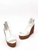 Basskan Kadın Beyaz Bend Tek Bant Yüksek Dolgu Taban Sandalet Aayakkabı Mb-03 - 3