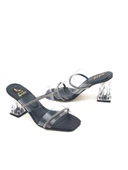 Basskan Kadın Siyah Nery Şeffaf Çiftbant Taş Detaylı Şeffaf Burgu Topuk Terlik thumbnail 3