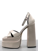 Basskan Renc Vizon Saten Yüksek Çift Platform Topuklu Sandalet - 1
