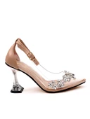 Basskan Kadın Nut Fern Baretli Kadeh Şampanya Topuk Yaprak Taşlı 10 cm Şeffaf Topuk Ayakkabı thumbnail 2